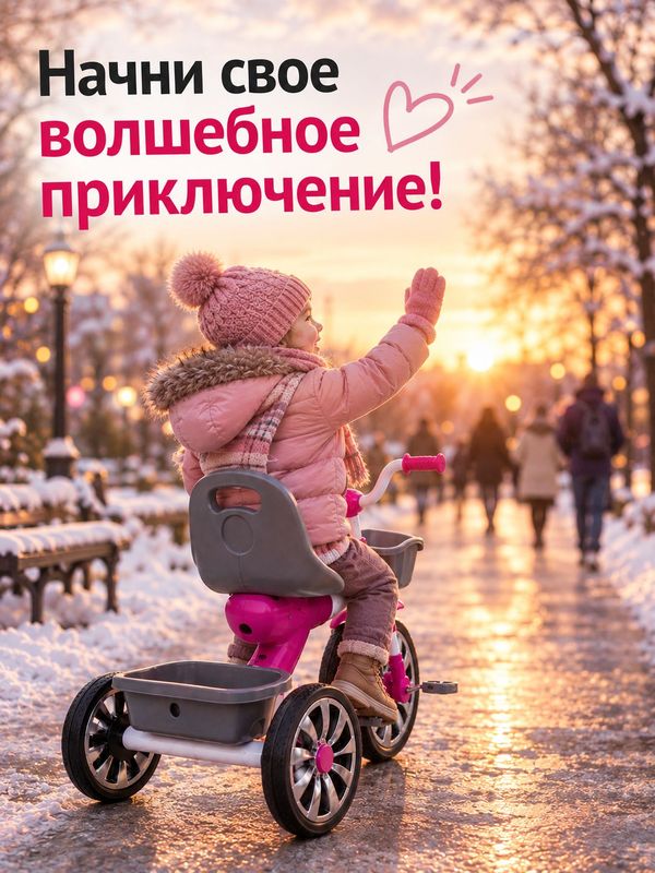 Трехколесный детский велосипед 810, розовый, устойчивая конструкция для развития координации