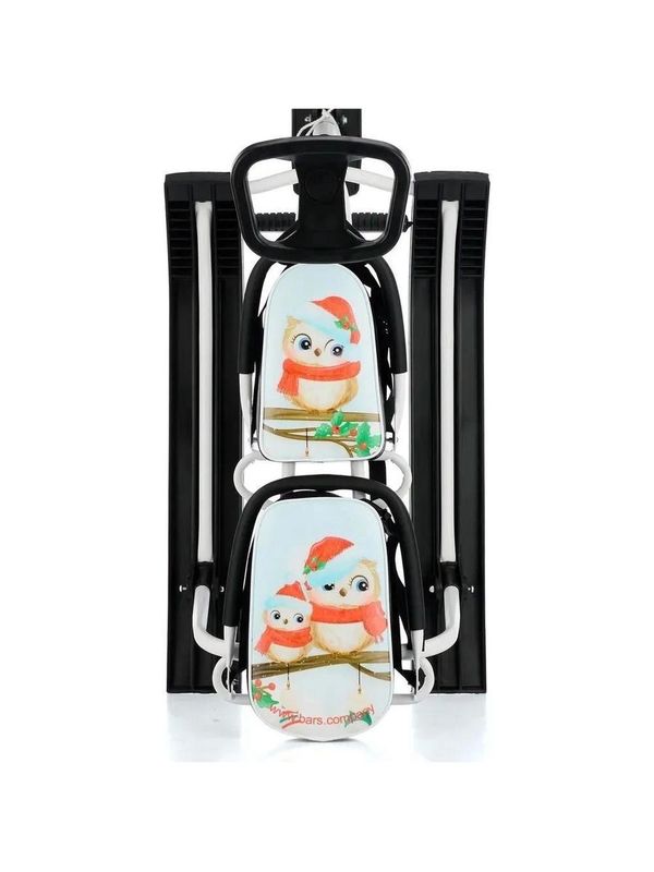 Снегокат детский 505 "TWINS BABY PUSH" разборный для двоих с двумя складными спинками и толкателем, Совы карнавал