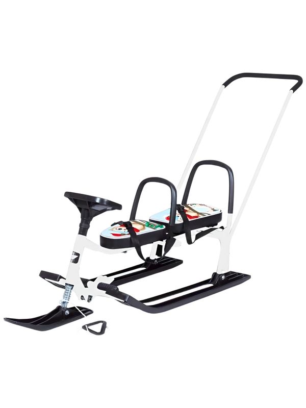Снегокат детский 505 "TWINS BABY PUSH" разборный для двоих с двумя складными спинками и толкателем, Совы карнавал