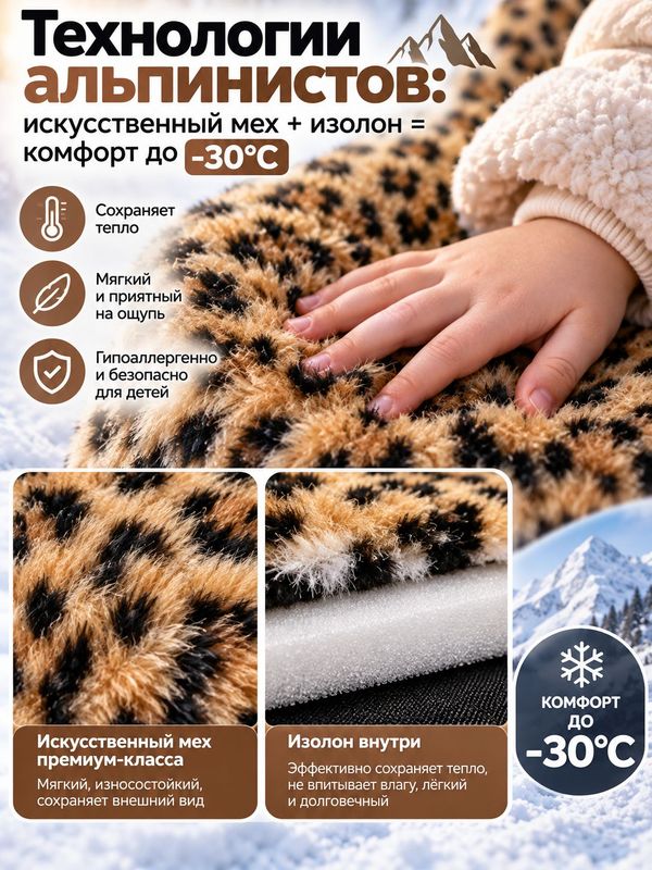 Утеплитель меховой для санок Леопард
