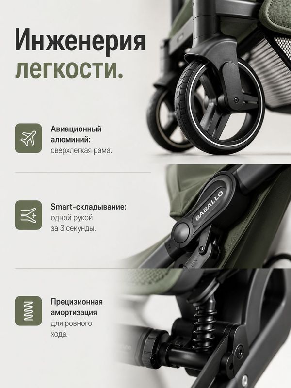 Коляска прогулочная BABALLO 2026/Babalo Future Зеленый, механическая регулировка спинки, рюкзак