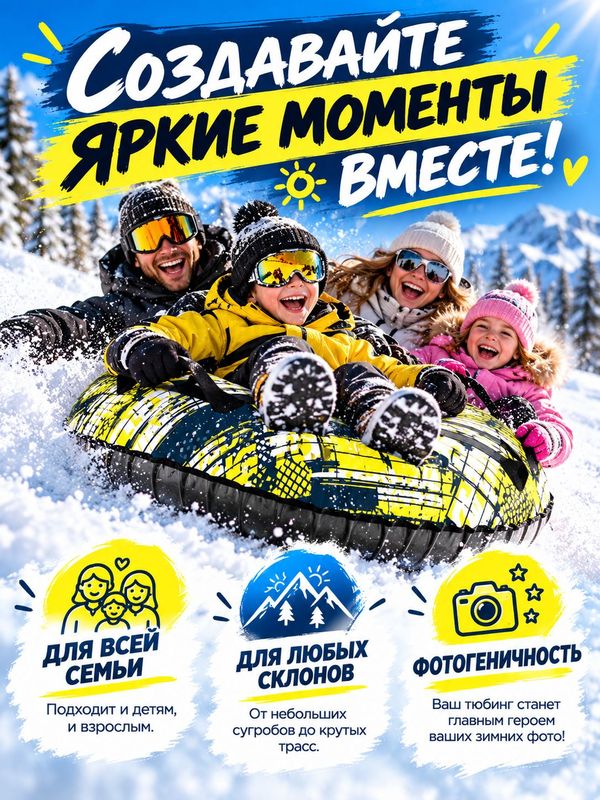 Тюбинг надувной овальный Nika Sport ТБМ1, лимонный, с мягкой спинкой и камерой