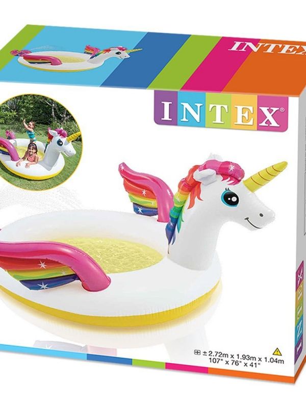 Надувной семейный бассейн Intex Волшебный Единорог, 272х193х104 см, с функцией распыления воды (спрей-эффект)