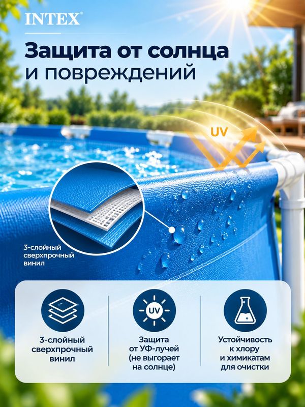 Бассейн каркасный Intex Metal Frame, 366х76 см, для дачи и сада, детский и взрослый, синий