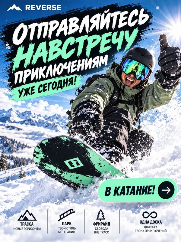 Сноуборд Reverse Splasher 153 см универсальный борд с мягкой жесткостью (4/10) и комбинированным прогибом CamRock