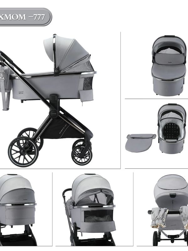 Коляска детская 2в1 Luxmom 777 (Люлька + Прогулочный блок), серый