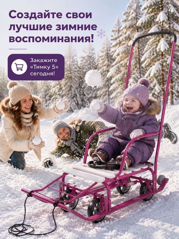 Санки Тимка 5 Универсал, вересково-фиолетовые, зимние для детей