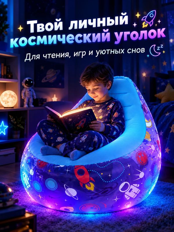 Надувное кресло Bestway Astro Glow LED с подсветкой, 72х72х6му, светящееся, для детей от 3 лет