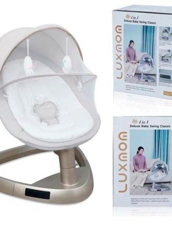 Электрокачели детские Luxmom RS002 Шезлонг качалка для новорожденных, хаки