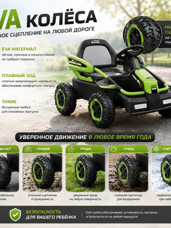 Детский электроквадроцикл / электромобиль JOYOY Kids (JL-219A), от 3 лет, до 30 кг, цвет зеленый