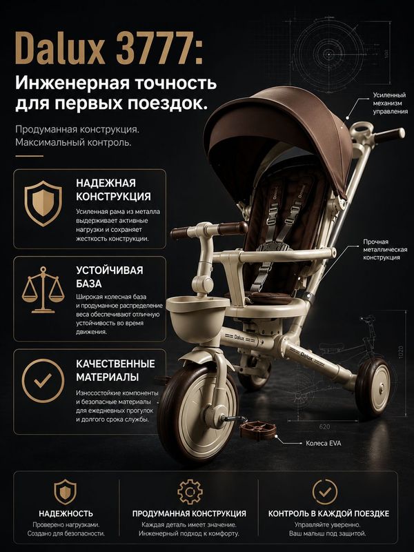 Велосипед трехколесный Dalux 3777 Детский велосипед-трансформер 3в1 Luxmom