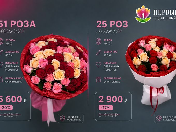 🌹 Букеты из роз со скидкой до 20%