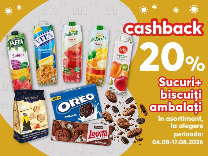 Biscuiți și sucuri-cashback 20 %