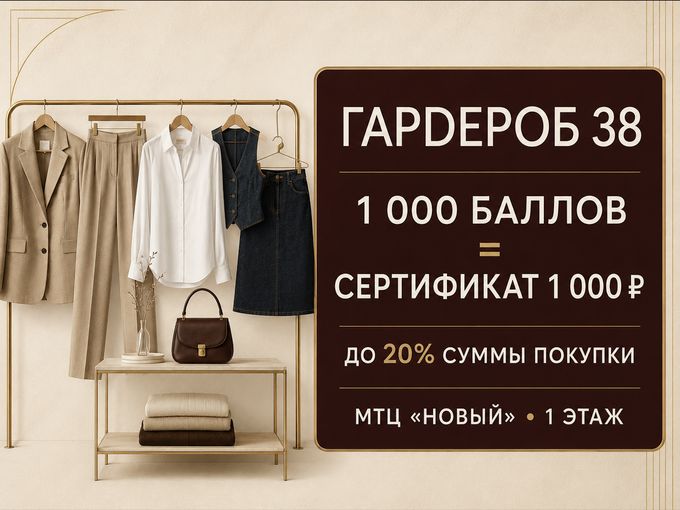1000 баллов =сертификат в «ГарDероб 38»