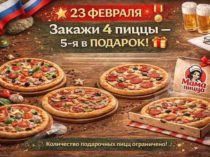 ЗАКАЖИ 4 ПИЦЦЫ - 5-Я В ПОДАРОК! 🍕
