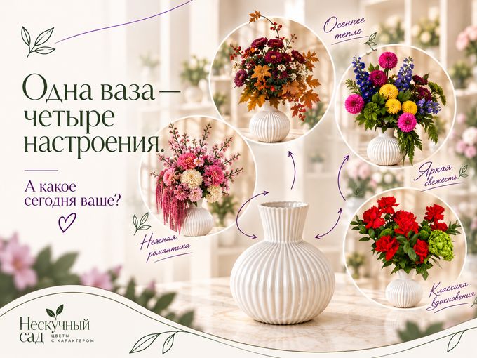 🌿 Одна ваза — четыре настроения