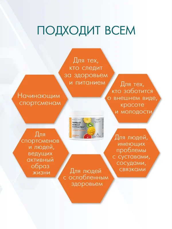 ЖИВОЙ КОЛЛАГЕН СПОРТ с янтарной кислотой вкус тропических фруктов 500 г.(Курс 1,5 месяца)