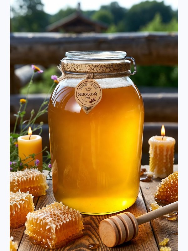 🍯 Настоящий башкирский мёд прямо с фермы «Клубника Шаран»! Свежая откачка, натуральный вкус, без посредников. От 0,5 до 50 л. Самая популярная фасовка — 3 л. Доставка и самовывоз.