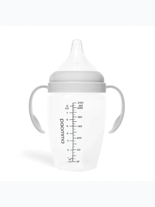 Бутылочка с ручками 240 мл light grey Paomma (6мес+)