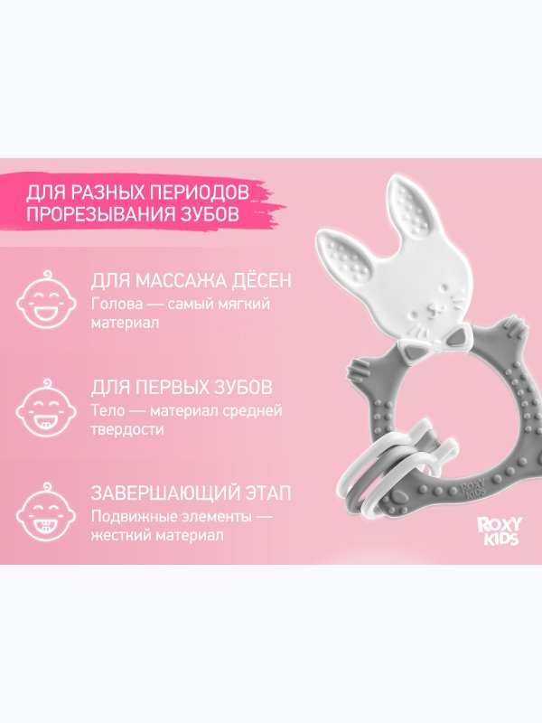 Прорезыватель универсальный BUNNY TEETHER серый ROXY-KIDS (3мес+)