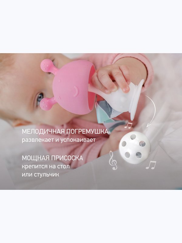 Прорезыватель Грибочек с держателем в футляре розовый  (0+) ROXY-KIDS