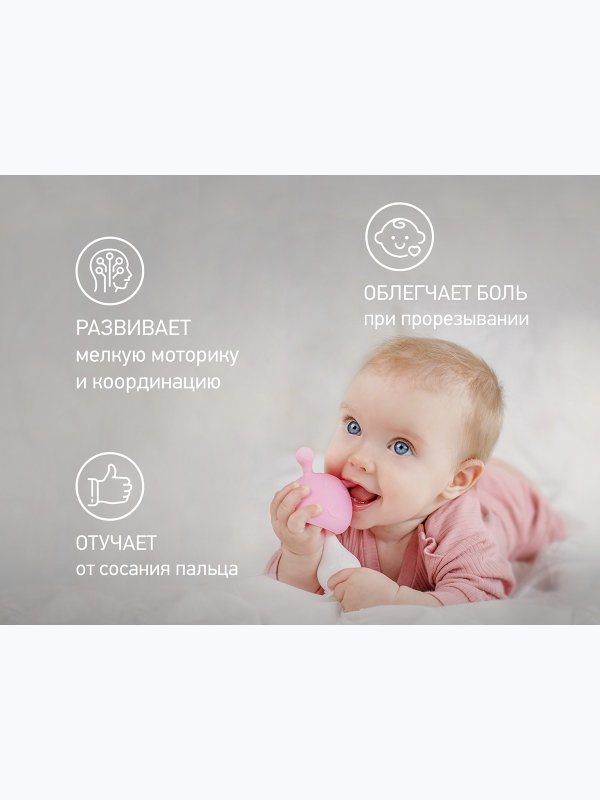 Прорезыватель Грибочек с держателем в футляре розовый  (0+) ROXY-KIDS