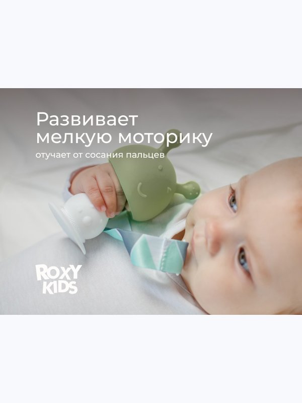 Прорезыватель Грибочек с держателем в футляре фисташковый (0+) ROXY-KIDS