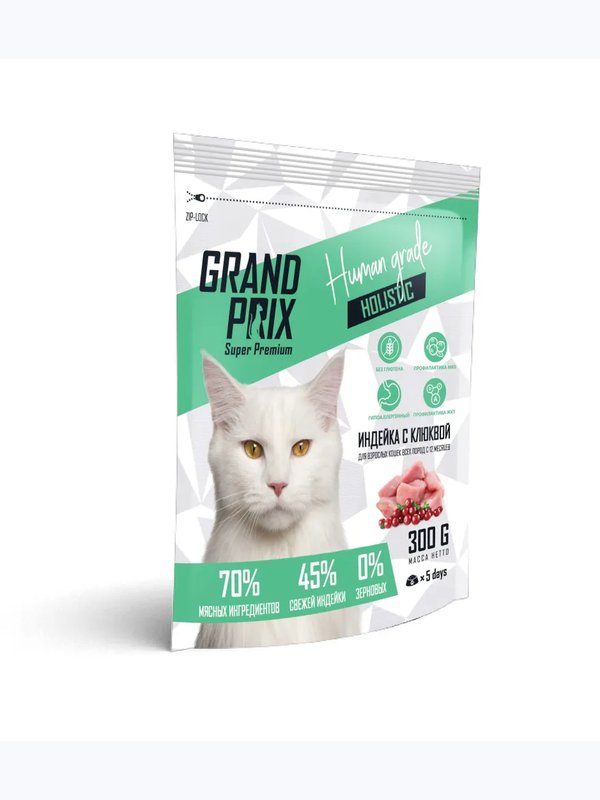 GRAND PRIX Holistic Grain Free Беззерновой корм для взрослых кошек с индейкой 34/19