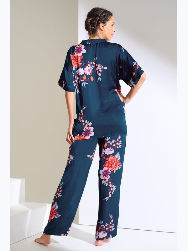 Піжама Сорочка/Брюки LISCA AMARYLLIS 23447/23449// 40,  Космічний синій_квіти