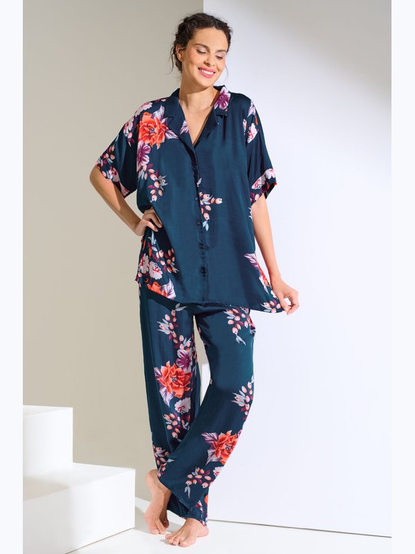 Піжама Сорочка/Брюки LISCA AMARYLLIS 23447/23449// 40,  Космічний синій_квіти