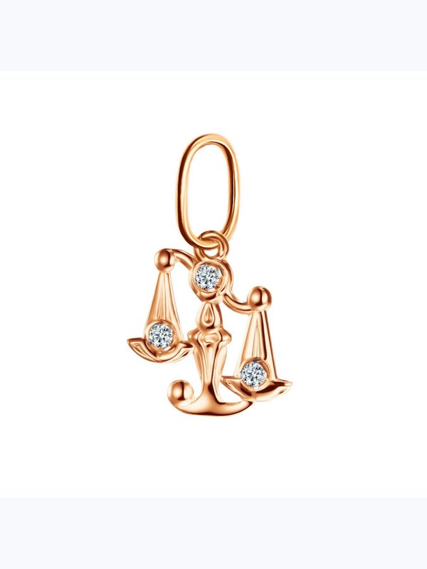 Подвеска знак зодиака ЗЗ/вес1 Весы с фианитами из красного золота 585 пробы Голден Глоб