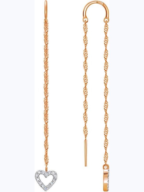 Золотые серьги продевки Vesna jewelry 23000-151-01-00 c бриллиантом