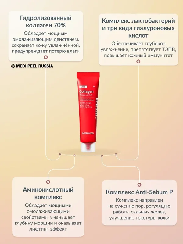 Лифтинг маска-пленка с гидролизованным коллагеном MEDI-PEEL Red Lacto Collagen Wrapping Mask (70ml)