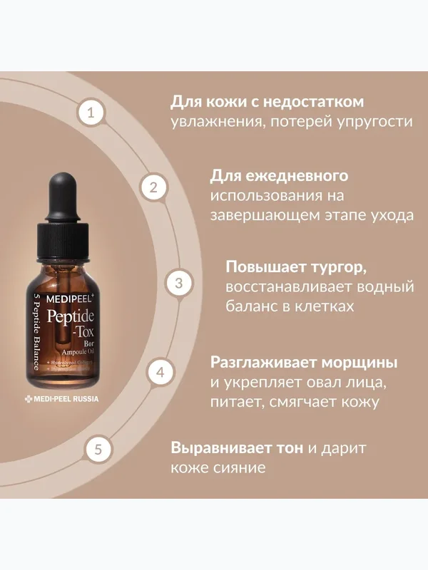 Питательное лифтинг-масло с пептидным комплексом MEDIPEEL Peptide-Tox Bor Ampoule Oil, 15мл