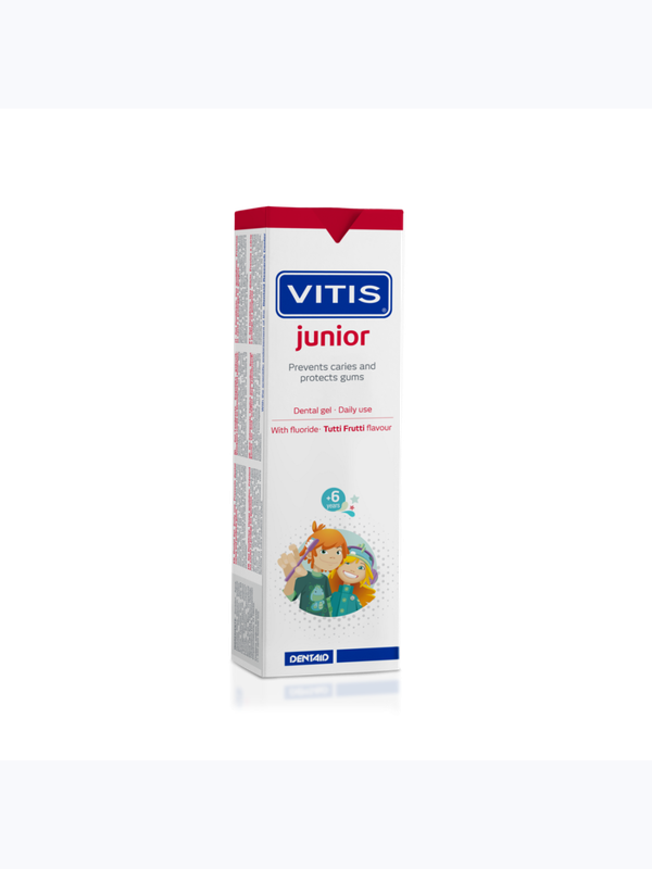 Зубная паста-гель детская VITIS® Junior от 6 лет, со фтором (1450ppm), вкус тутти-фрутти, 75мл