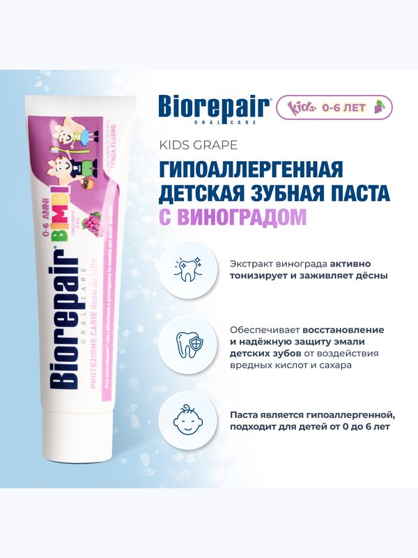 Biorepair Kids Grape. Зубная паста с экстрактом винограда для детей от 0 до 6 лет