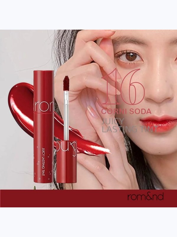 Сочный глянцевый тинт для губ в оттенке вишнёвого лимонада rom&nd Juicy Lasting Tint 16 Corni Soda