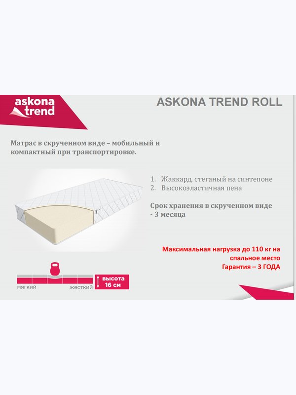 Матрас ASKONA TREND Roll скрутка (жесткость ниже средней)