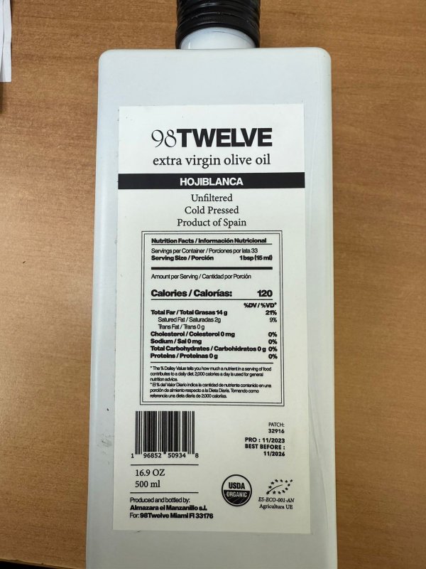 98 TWELVE - extra virgin olive oil 0.5l, ORGANIC, COLD PRESSED, UNFILTERED, GLASS BOTLLE
