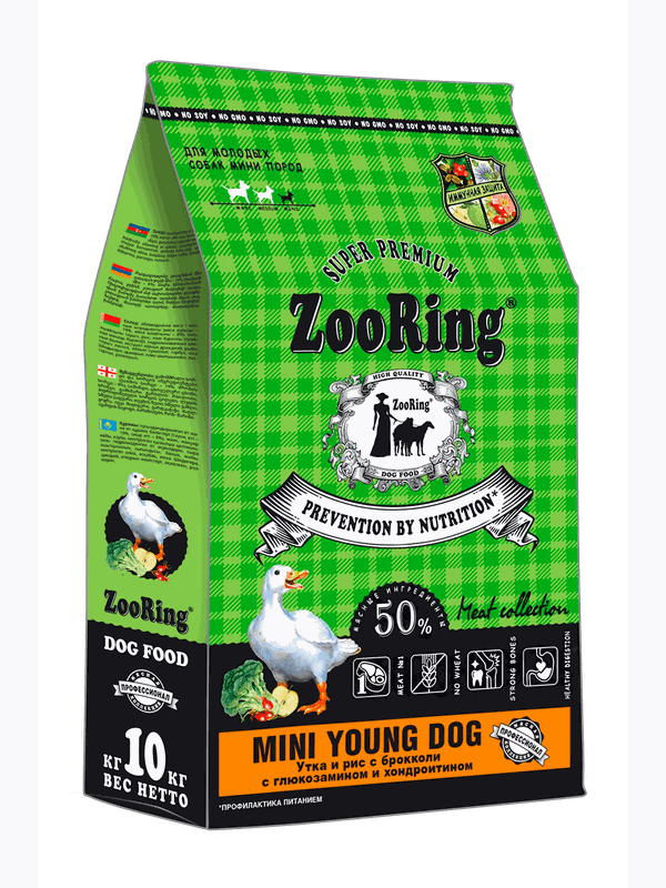 MINI YOUNG DOG Утка и рис с брокколи с глюкозамином и хондроитином (без пшеницы) от 700 гр