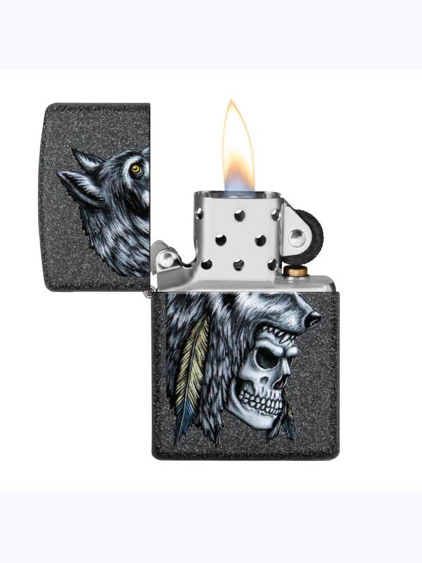 29863 211 Zippo Wolf Skull Feather Design