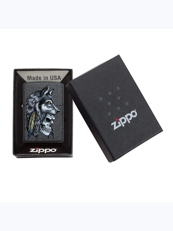 29863 211 Zippo Wolf Skull Feather Design