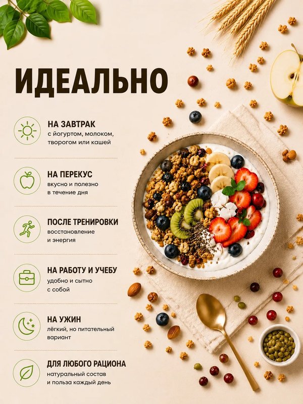 Гранола из проростков запеченная в яблочном пюре АССОРТИ ВКУСОВ без сахара 3шт по 150гр