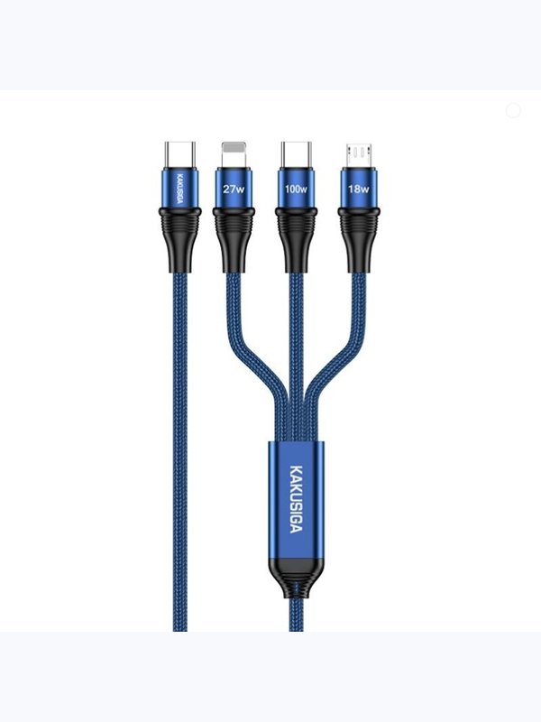 Кабель Kakusiga KSC-976 3 в 1 Micro USB / Type-C / Lightning 3А синий 1.2 м