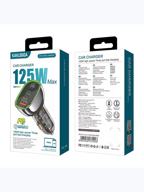 Автомобильная зарядка Kakusiga KSC-1056 PD95W+QC3.0 3А черное