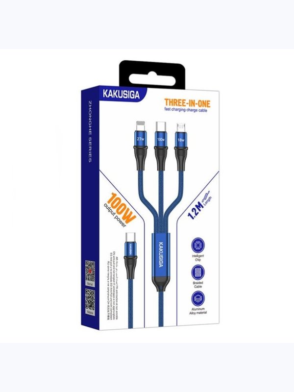 Кабель Kakusiga KSC-976 3 в 1 Micro USB / Type-C / Lightning 3А синий 1.2 м