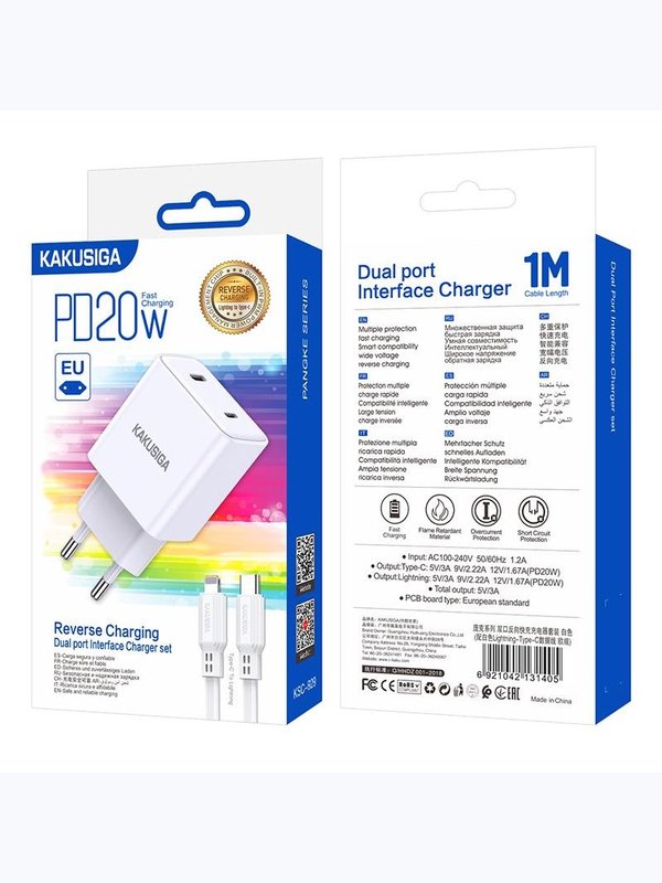 Зарядное устройство Kakusiga KSC-929 PD20W+QC3.0 3А с Lightning белое