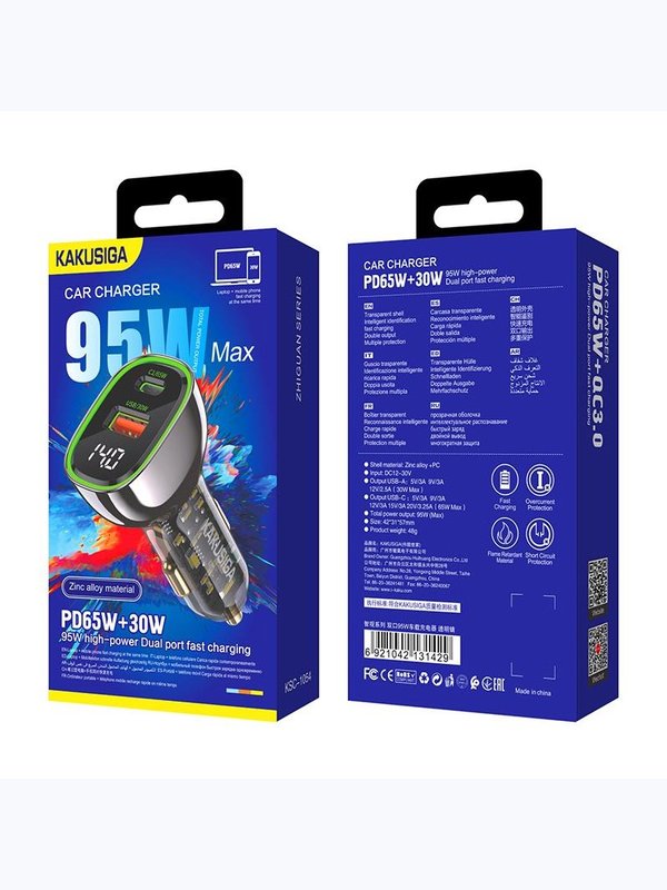 Автомобильная зарядка Kakusiga KSC-1054 PD65W+QC3.0 3А черное