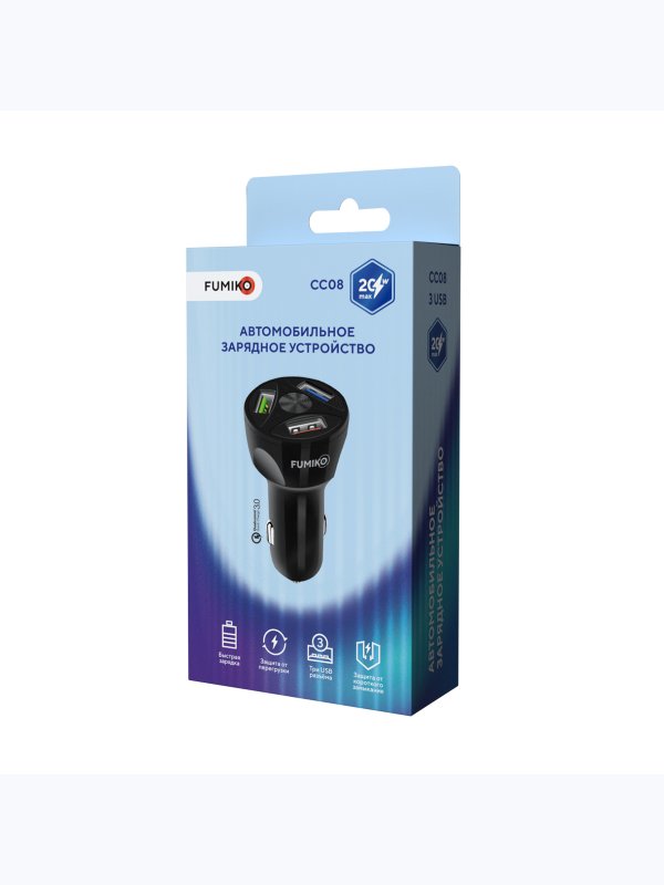 Автомобильная зарядка FUMIKO CC08 QC3.0 2.4А черное