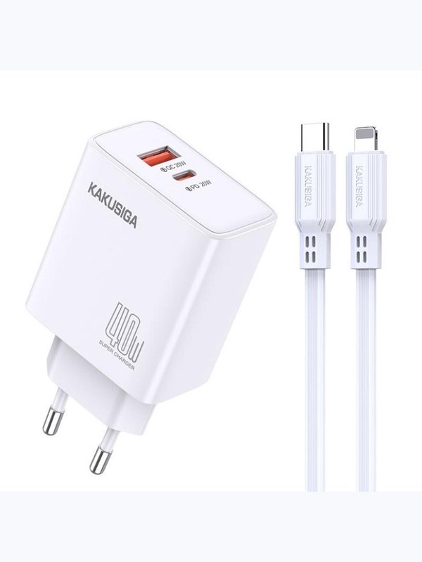 Зарядное устройство Kakusiga KSC-937 PD40W+QC3.0 3А с Lightning белое